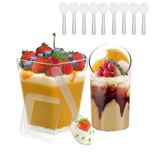 lot 2301 image: Tisovixo Clear Dessert Cups with Lids and Spoons, 100 Pack 5oz 3oz Mini Dessert Cups,2 Types Parfait Appetizer Cup, Reusable Mini Serving Cups for Halloween Thanksgiving Christmas