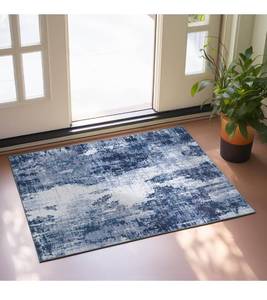 lot 2304 image: Modern Washable Area Rug, 2x3 Navy and Grey Small Bath Rug Soft Non-Slip Abstract Entryway Mat, Indoor Floor Mat Accent Carpet for Bathroom Entrance