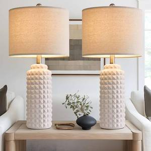 lot 2305 image: G-SAFAVA 24.5 Modern Ceramic Table Lamps - Bedside Lamps for Bedrooms Set of 2, White Lamps for Nightstand Farmhouse Lamps for Living Room Tall Bedroom Lamps