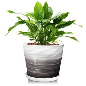 lot 2309 image: YUFDA 8 Inch Plant Pot, Ceramic Planters for Indoor Plants with Drainage and Saucer, Ceramic pots for Plants, Modern Elegant Decorative Planter(Gray White, Planter Only)