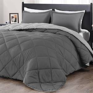 lot 2312 image: downluxe Queen Comforter Set - Charcoal and Grey Queen Comforter, Soft Bedding Sets for All Seasons -3 Pieces - 1 Comforter (88x92) and 2 Pillow Shams(20x26)