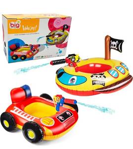lot 2313 image: 2 Pack Inflatable Kids Pool Floats with Water Gun, Pool Toys for Kids Ages 4-8, Blow Up Pool Floats Kids, Toddlers Swimming Pool Game Toys, Firetruck and Pirate Ship Floaties for Boys Girls and Child