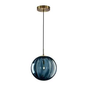 lot 2323 image: KCO Lighting Modern 1-Light Globe Pendant Light Blue Glass Pendant Lights Kitchen Island Single Striped Glass Pendant Light Contemporary Mini Gold Hanging Light Fixture (Blue-7.9) - Retail $76.01