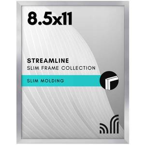 lot 2325 image: Americanflat 8.5x11 Picture Frame with Shatter-Resistant Glass - Streamline Collection - Thin Border Photo Frame for Wall and Tabletop Display - Hanging Hardware and Easel Back Included - Silver