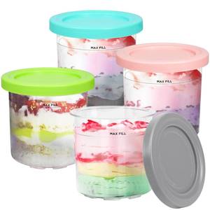 lot 2330 image: YQL 16oz Creami Pints and Lids - 4 Pack,Creami Pint Containers Ice Cream Containers Compatible with Ninja NC301 NC300 NC299AMZ Series Ice Cream Maker Dishwasher Safe