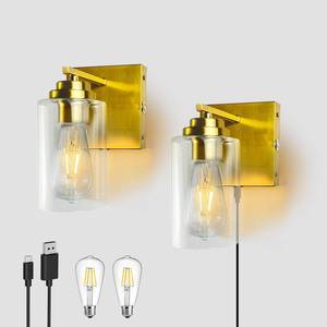 lot 2331 image: ThyFenno Dimmable Battery Operated Wall Sconce Set of 2, Rechargeable Wall Mounted Light No Wiring, Wireless Wall Lamp for Bedroom Bathroom Kitchen Vanity Mirror, Brass - Retail $89.3