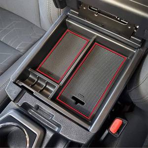 lot 2334 image: JKCOVER Center Console Accessory Organizer Compatible with Toyota Tacoma 2016 2017 2018 2019 2020 2021 2022 2023, ABS Material Armrest Box Insert Tray (Red trim)