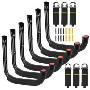 lot 2342 image: Tahikem 6 Set Garage Hooks Wall Mount, 7 Inch Large Wall Hook, Utility Storage Hook, Extension Cord Hanger, Heavy Duty Garage Hooks, Wall Hooks for Hanging Ladder Mowers Cable Bracket - Black J Hooks