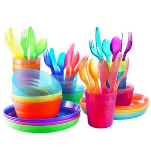 lot 2343 image: Plastic Dinnerware Set - 8 Piece Cookware Set Include Kids Cups, Plates, Bowls, Flatware Set - Dish Set with Rainbow Colours - Dishwasher and Microwave Safe BPA Free for Kids and Toddler