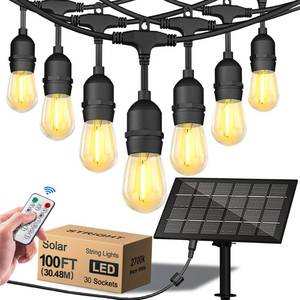 lot 2344 image: Stright 60FT Solar String Lights for Outside with Remote, Patented USB Connector Solar Powered LED Edison Bulb Outdoor String Lights for Outside Patio Backyard Fence Outdoor Decorations
