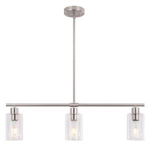lot 2347 image: TMMAYSUN 3-Light Modern Chandeliers, Brushed Nickel Kitchen Island Lighting Clear Glass Pendant Lighting Adjustable Height Linear Ceiling Hanging Light Fixture Pendant Light Dining Room Farmhouse - Retail $99.99