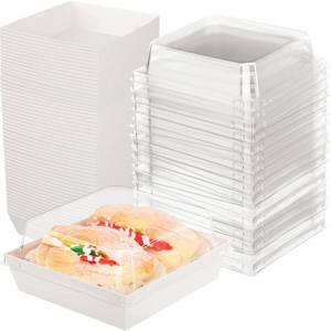 lot 2356 image: Remerry Set of 80 Charcuterie Boxes with Clear Lids White Paper Charcuterie Boxes 5.4 Square Disposable Dessert Cake Boxes for Swiss Roll, Hamburger, Pasta, Salad, Cookie, Strawberry