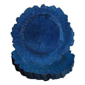 lot 2359 image: WELMATCH Blue Plastic Reef Charger Plates - 12 pcs 13 Inch Round Floral Sponge Charger Plates Wedding Party Decoration (Blue, 12)