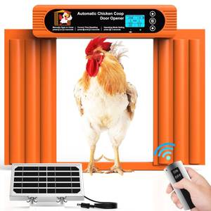lot 362 image: Sun Energize Automatic Chicken Coop Door, Programmable Timer with Light Sensor, Anti-Pinch, Large LCD Screen, Solar Powered Auto Chicken House Door Opener with Remote Control for Goose Duck Chicken - Retail $89.94