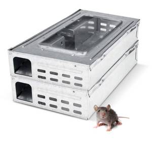 lot 2369 image: Mouse Trap Multi-Catch and Release Humane with See-Through Window Lid, Non-Lethal Mouse Traps for Indoor and Outdoor Use, Catches Up to 30 Mice, (Black, 2 Pack)