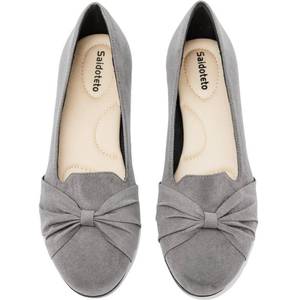 lot 2372 image: Saidoteto Womens Ballet Flats, Comfortable Round Toe Slip On Flat Shoes Classic Suede Office Dress Shoes for Work. Grey Size 9