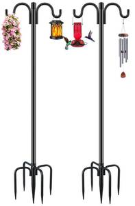 lot 2374 image: Gtongoko Double Shepherds Hook for Outdoor, 2 Pack 108 Inch Heavy Duty Bird Feeder Pole 34 Inch Thick Garden Hooks for Hanging Hummingbird Feeder, Plant Baskets, Solar Light Lanterns
