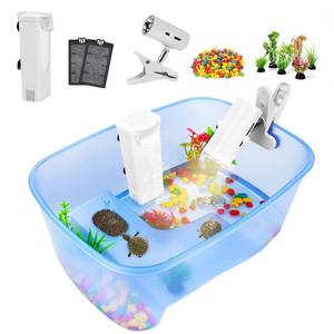lot 2375 image: Rypet Baby Turtle Aquarium Tank Starter Accessories Kit - Reptile Terrariums Tortoise Habitat with UV Basking Light Lamp, Water Filter, Rocks, Small Plants for Frog Hermit Crab