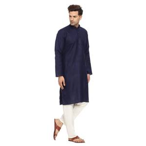 lot 2380 image: ITOS365 Men Cotton Blend Kurta Pyjama Set Party Fashion Regular Ethinic Wear Indian Dress Gift for Men Navy Blue Large