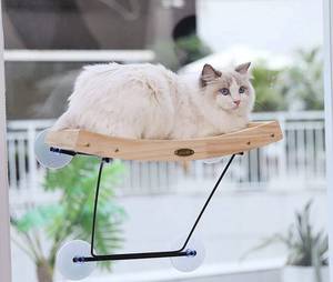 lot 2395 image: Pecute Cat Window Perch Sisal Cat Scratcher 2 in 1, Cat Hammock for Window Seat with Solid Wood Frame, Iron Bracket, and Heavy Duty Suction Cups, Cat Perch Holds Cats Up to 30lbs