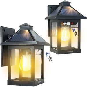 lot 18504 image: 2 Pack Solar Wall Lantern Lights Outdoor Dusk to Dawn Motion Sensor Waterproof LED Wall Sconce Exterior Porch Light Fixtures Warm White, 3 Lighting Modes for Fence Patio Garage Garden Yard