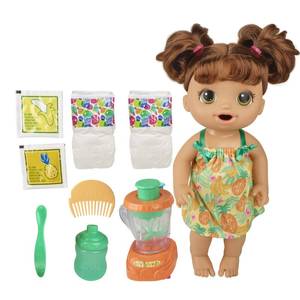 lot 18508 image: Baby Alive Magical Mixer Baby Doll Tropical Treat with Blender Accessories, Drinks, Wets, Eats, Brown Hair Toy for Kids Ages 3 and Up