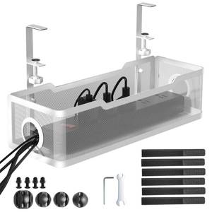 lot 18512 image: Under Desk Cable Management Tray White, Cinati Cable Management Under Desk No Drill, Cable Tray with Clamp for Desk Wire Management,Desk Cable Management Box for Office, Home - No Damage to Desk