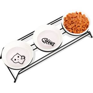 lot 18522 image: Cat Bowls, 13 oz Ceramic Elevated Cat Food Bowls for Food and Water, Raised Cat Dishes for Indoor Cats and Small Dog with Non-Slip and Anti-Rust Stand, Dishwasher Safe - Black