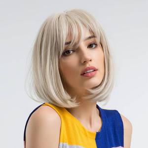 lot 18523 image: MOSINA Blonde Bob Wig - Short Blonde Straight Bob Wigs with Bangs for Women, Colorful Short Hair Wig, Cute Synthetic Wig for Cosplay, Daily, Halloween (12inch)�