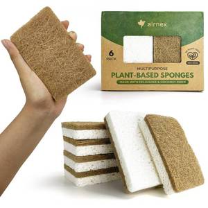 lot 18543 image: AIRNEX Natural Kitchen Sponges Pack of 6 - Cellulose and Coconut Husk Scrub Sponges for Washing Dishes - Odor Free Non Scratch Walnut Scrubber Sponges - Eco Friendly Quick Drying Dishwashing Sponges
