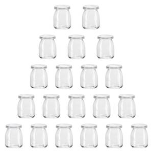 lot 18550 image: Encheng 7 oz Clear Glass Jars With Lids,Glass Yogurt Container With Lids(PE),Replacement Glass Pudding Jars Yogurt Jars,Glass Container With Twine n Tag For Milk,Jams,Jelly,Mousse,Dishwaresafe 20 Pack
