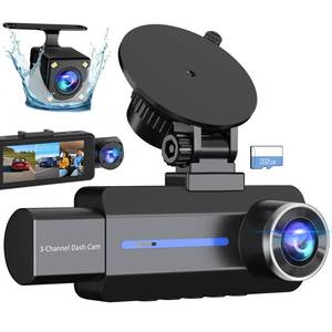 lot 18551 image: 3 Channel 2.5K Dash Cam, 1440P Dash Cam Front and Rear Inside, Dash Camera for Cars, Triple Car Camera with 32GB Card, G-Sensor, 24Hr Parking, 170°Wide Angle, Loop Recording, IR Night Vision, Blue