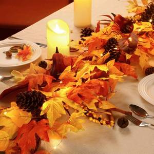 lot 18559 image: SHareconn 6ft Fall Garland Artificial Maple Leaf Pumpkin Decor Garland Autumn Thanksgiving Decorations, Fall Decor Leaves Garland for Party Wedding Mantle Indoor Outdoor Christmas Back Drop Yellow