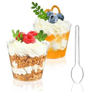 lot 18575 image: TOFLEN 50 Pack 5 oz Mini Dessert Cups with Spoons, Round Cake Cups Party Serving Cups for Parfait, Appetizers, Cocktails, Dessert Shooters & Dessert Shot Glasses