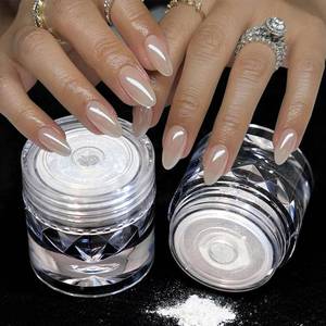 lot 18579 image: 2Pcs Moonlight White Chrome Nail Powder, Aurora Pearl Chrome Nail Powder Magic Clear Pearlescent Mirror Effect Holographic Nail Glitter White Shimmer Sugar Pigment Dust for Nails Art Design 1gJar