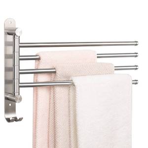 lot 18585 image: NearMoon Swivel Towel Rack, Thicken SUS304 Stainless Steel 4-Arm Towel Bar, Space Saving Wall Mounted Towel Holder with Hook, Rustproof Swing Out Towel Hanger for Bathroom, Kitchen (Brushed Nickel)