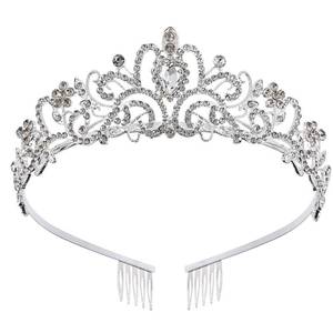 lot 18604 image: Princess Crown for Women, Crystal Queen Tiaras for Girls Bridal Hair Accessories Gifts for Birthday Wedding Prom, Bridal Party, Pageant, Halloween Christmas Costume - Silver