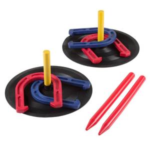 lot 18606 image: Rubber Horseshoes Game Set for Outdoor and Indoor Games - Perfect for Tailgating, Camping, Backyard and Inside Fun for Adults and Kids by Hey Play Black, 12 X 13.5 X 12