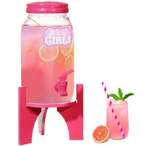 lot 18611 image: Tanlade 1 Gallon Baby Shower Beverage Dispenser with Stand and Spigot for Parties Baby Shower Gender Reveal Plastic Drink Dispenser Tea Jar for Tea, Cold Water, Beer Dispenser(Rose Red)