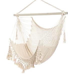 lot 19125 image: Hammock ChairMax 330lbs, Large Hanging Chair, Soft Cotton Rope Swing Chair with High Load-Bearing Metal Rod,Indoor Outdoor Garden Yard Living Room Use Beige