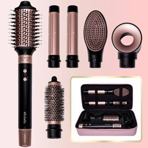 lot 19130 image: ELLA BELLA� 6 in 1 Professional Hot Air Styler � Powerful Hair Dryer & Straightener Set � Styling Without Heat Damage � Fast Drying Curling Volumizing Straightening � Includes Protective Travel Case - Retail $152.26