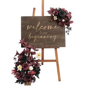 lot 20604 image: Lings Moment Wedding Welcome Sign Floral Swags, 17.5 Tall Standing Artificial Flowers Backdrop Garlands, Dusty Rose & Cream, for Ceremony Reception Wall Easel Home Decoration Entryway - Retail $84.35