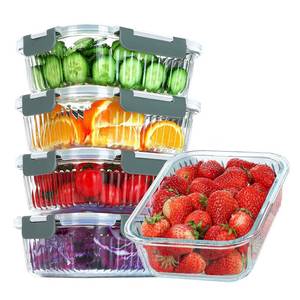 lot 20618 image: KOMUEE 5 Packs 36 oz Glass Food Storage Containers, Glass Meal Prep Containers with Lids, Airtight Glass Lunch Bento Boxes, Microwave, Freezer and Dishwasher Friendly