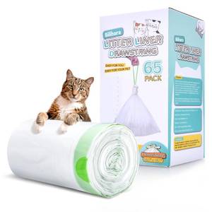 lot 20620 image: Bilibara 65 Count Drawstring Litter Box Liner Bags for Auto Self-Cleaning Litter Box, Extra Thick Leak Proof Cat Litter Replacement Waste Bags, Unscented, 18.1W x 15.7H, 3.5 Gal