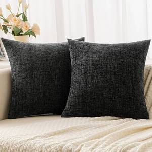 lot 20625 image: Woaboy Pack of 2 Black Pillow Covers 20x20 Inch Soft Chenille Couch Throw Pillows Solid Color Cushion Covers Home Decoration for Sofa Living Room