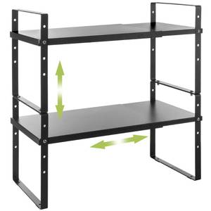 lot 20634 image: Across-Star Expandable Cabinet Shelf Organizer Rack, Stackable Kitchen Counter Storage Shelves Stand, Adjustable Height Pantry Shelf Spice Rack (Black, 2 Pack)