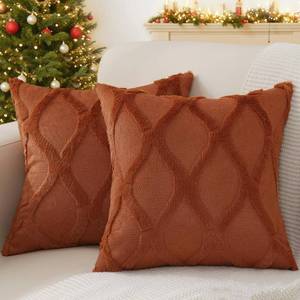 lot 20638 image: decorUhome Christmas Decorative Throw Pillow Covers 24X24 Set of 2, Soft Plush Faux Fur Wool Pillow Covers for Couch Bed Sofa Living Room, Rust