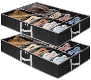 lot 20645 image: boailydi Under Bed Shoe Storage, 2 Pack Adjustable Velcro Shoe Organizer Under Bed With Bottom & Side Support, Sturdy Structure Underbed Shoe Storage Container with Cover, Space-Saving Shoe Box