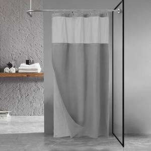 lot 20646 image: N&Y HOME Stall Waffle Shower Curtain with Snap-in Fabric Liner & Hooks Set - 36 x 72 Small Shower Stall Size, Hotel Style & Mesh Top Window, Machine Washable - 36x72, Gray