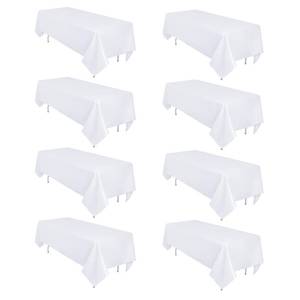 lot 20649 image: Heneger 8 Pack White Table Cloth 60 x 102 Inch Rectangular Tablecloths for 6 Foot Rectangle Tables, Wrinkle Resistant White Tablecloth Washable Polyester Fabric Table Covers for Party Wedding Banquet